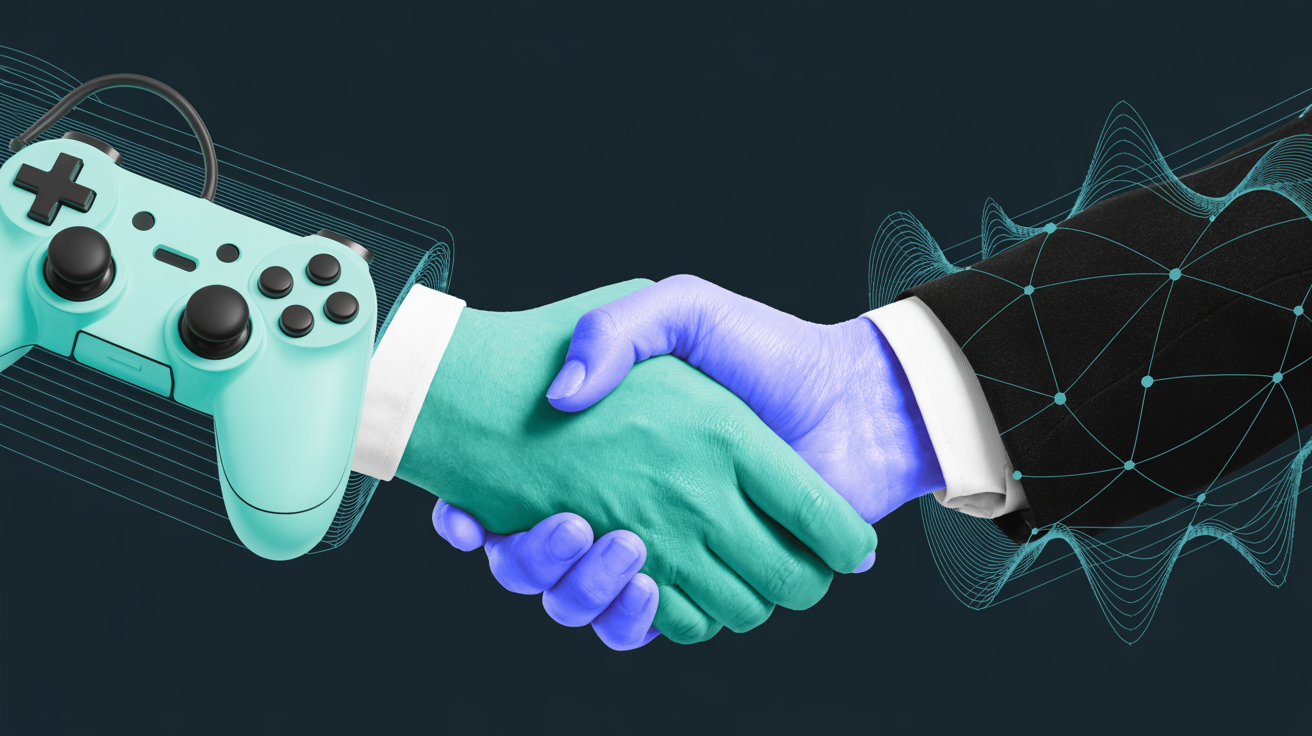 Game publisher and ANTE skill-based gaming platform partnership handshake